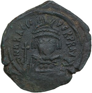 obverse: Heraclius (610-641).. AE Follis. Cyzicus mint, 1st officina. Dated RY 3 (AD 612/3)