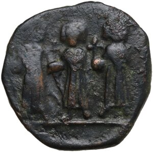 obverse: Heraclius (610-641), with Martina and Heraclius Constantine.. AE Follis. Cyzicus mint, 1st officina. Dated RY 18 (627/8)