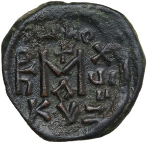 reverse: Heraclius (610-641), with Martina and Heraclius Constantine.. AE Follis. Cyzicus mint, 1st officina. Dated RY 18 (627/8)