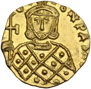 reverse: Constantine V Copronymus with Leo IV (741-775).. AV Solidus, Syracuse mint