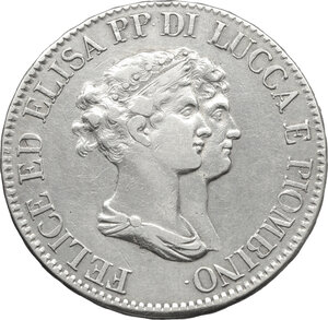 obverse: Lucca e Piombino.  Elisa Bonaparte e Felice Baciocchi (1805-1814). 5 franchi 1807