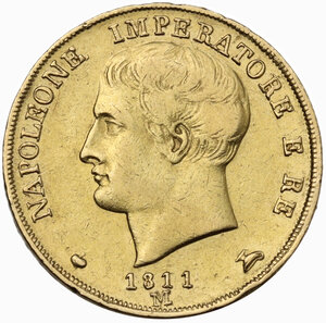 obverse: Milano.  Napoleone Bonaparte (1805-1814).. 20 lire 1811 Milano