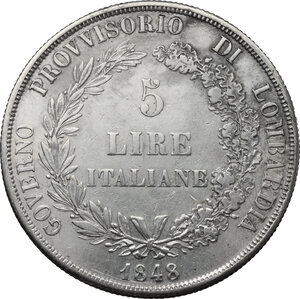 reverse: Milano.  Governo provvisorio di Lombardia (1848).. 5 Lire 1848