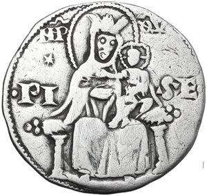 reverse: Pisa.  Repubblica a nome di Federico I (1155-1312). Grosso da 2 soldi con aquila coronata 1269-1270