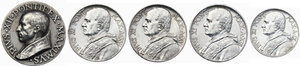 obverse: Roma - Città del Vaticano. Lotto di quattro (4) monete: 10 lire 1934, 10 lire 1937 (2), 5 lire 1930. In aggiunta medaglia in argento 1939 Pio XII