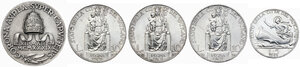 reverse: Roma - Città del Vaticano. Lotto di quattro (4) monete: 10 lire 1934, 10 lire 1937 (2), 5 lire 1930. In aggiunta medaglia in argento 1939 Pio XII