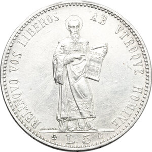 reverse: San Marino.  Vecchia Monetazione (1864-1938).. 5 lire 1898