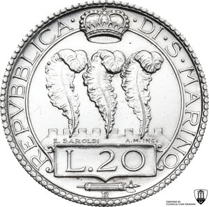 reverse: San Marino.  Seconda monetazione (1931-1938).. 20 lire 1931