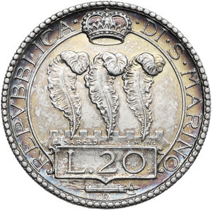 reverse: San Marino.  Seconda monetazione (1931-1938).. 20 Lire 1932