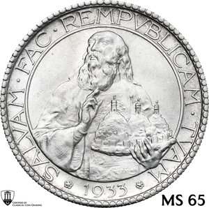 obverse: San Marino.  Seconda monetazione (1931-1938).. 20 lire 1933