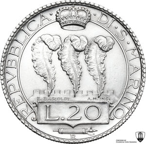 reverse: San Marino.  Seconda monetazione (1931-1938).. 20 lire 1933