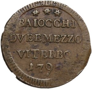 reverse: Viterbo.  Pio VI (1775-1799), Giovanni Angelo Braschi. Sampietrino ridotto da due baiocchi e mezzo 1797
