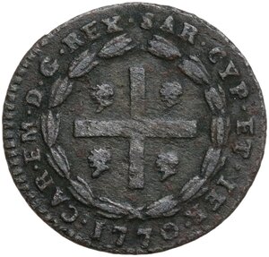 obverse: Carlo Emanuele III (1730-1773). Monetazione per la Sardegna. Soldo sardo 1770