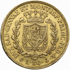 reverse: Carlo Felice (1821-1831). 80 lire 1828 Genova