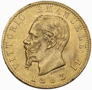 obverse: Vittorio Emanuele II  (1861-1878). 20 lire 1863 Torino