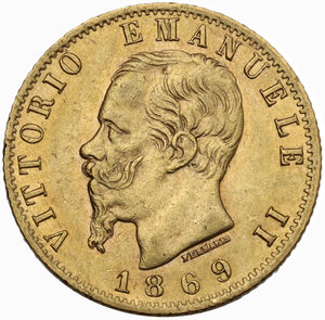 obverse: Vittorio Emanuele II  (1861-1878). 20 lire 1869 Torino
