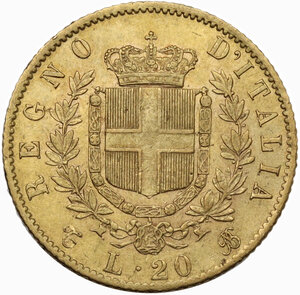reverse: Vittorio Emanuele II  (1861-1878). 20 lire 1869 Torino