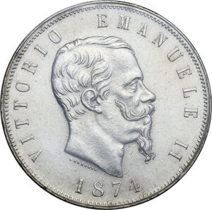 obverse: Vittorio Emanuele II  (1861-1878). 5 lire 1874 Milano