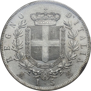 reverse: Vittorio Emanuele II  (1861-1878). 5 lire 1874 Milano
