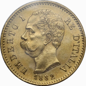 obverse: Umberto I (1878-1900).. 20 lire 1882, tutte le cifre slittate o ribattute