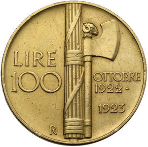 reverse: Vittorio Emanuele III (1900-1943). 100 lire 1923
