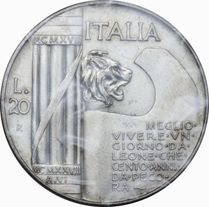 reverse: Vittorio Emanuele III (1900-1943). 20 lire 1928 A. VI