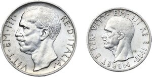 obverse: Vittorio Emanuele III (1900-1943). Lotto di due (2) monete: 10 lire 1927 (*) e 5 lek 1939 (Albania)