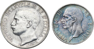 obverse: Vittorio Emanuele III (1900-1943). Lotto di due (2) monete: 5 lire 1936 e 2 lire 1911
