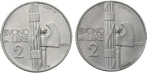 reverse: Vittorio Emanuele III (1900-1943). Lotto di due (2) monete da 2 lire (Buono da) 1923 e 1924