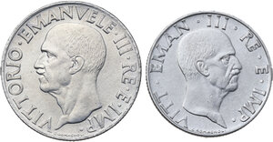 obverse: Vittorio Emanuele III (1900-1943). Lotto di due (2) monete da 1 lira e 50 centesimi 1943 A. XXI