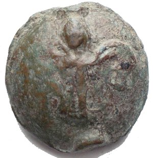 reverse: Mondo Greco - APULIA. Luceria. Ca. 217-212 BC. Æ Aes Grave semuncia (24 gm). Crescent moon / Thyrsus with fillets. HN Italy 677f. Haeberlin pl. 71, 28-29. Rare. Patina. Very Fine. 