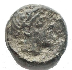 obverse: Mondo Greco - Bruttium, Rhegium. AE 11 mm. 350-270 a.C. D/ Testa di leone di fronte. R/ Testa laureata di Apollo a destra. SNG ANS 699. g.1.81 qBB-BB