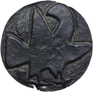 obverse: Migration period (?). Partially gilded bronze plaque with ornithomorphic stylization