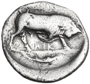 reverse: Southern Lucania, Thurium. AR Triobol, c. 400-350 BC