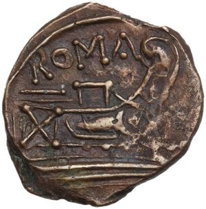 reverse: Anonymous light series.. AE Sextans. Uncertain Sardinian, Sicilian, or non-Roman Italian mint. Second Punic War lightweight issue, after 211 BC