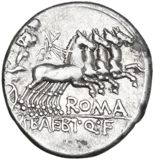 reverse: M. Baebius Q. f. Tampilus. Denarius, 137 BC