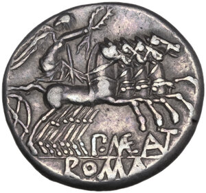 reverse: P. Maenius M.f. Antiaticus  . Denarius, 130 BC
