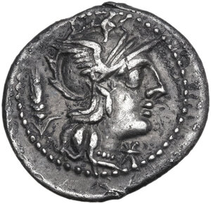 obverse: Cn. Domitius Ahenobarbus. AR Denarius, 128 BC