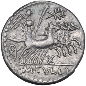 reverse: M. Tullius. Denarius, 120 BC