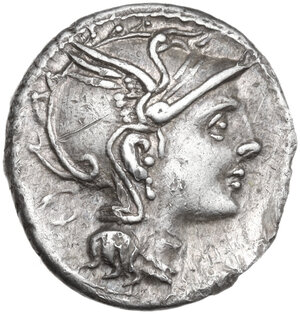 obverse: Appius Claudius Pulcher, T. Manlius Mancinus and Q. Urbinius. Denarius, 111 or 110 BC