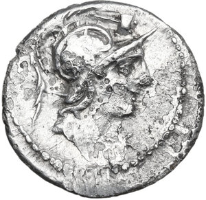 obverse: C. Poblicius Malleolus, A. Postumius Sp. f. Albinus and L. Metellus.. AR Denarius, 96 BC
