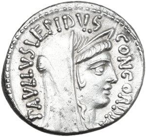 obverse: L. Aemilius Lepidus Paullus. Denarius, 62 BC