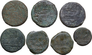 reverse: The Roman Republic.. Lot of seven (7) unclassified AE denominations