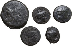 obverse: The Roman Republic.. Lot of five (5) bronze roman republican coins. Various denominations