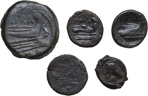 reverse: The Roman Republic.. Lot of five (5) bronze roman republican coins. Various denominations
