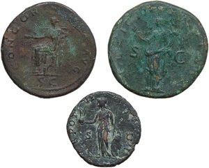 reverse: The Roman Empire. Lot of three (3) unclassified AE coins, including Trajan, Sabina