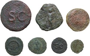 reverse: The Roman Empire.. Lot of seven (7) unclassified AE denominations, including: Drusus, Nero and Claudius