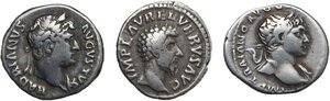 obverse: The Roman Empire.. Lot of three (3) unclassified AR Denarii, including: Trajan, Hadrian and Lucius Verus