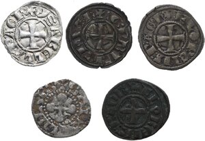 obverse: Medieval.. Lot of five (5) medieval coins, mainly latin orient