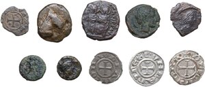obverse: Miscellanea.. Lot of ten (10) unclassified coins from the Antiquity, the Byzantine Empire and Medieval times. Includes denarii from Ancona, Genoa and Perugia in very nice condition